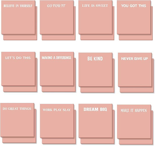 Yinder 24 Pcs Inspirational Sticky Notes Christmas Stocking Stuffers Motivational Sticky Notes Pad Employee Appreciation Gift Bulk for Teacher Nurse Coworker Office 3 x 3'' (Inspire,Pink)