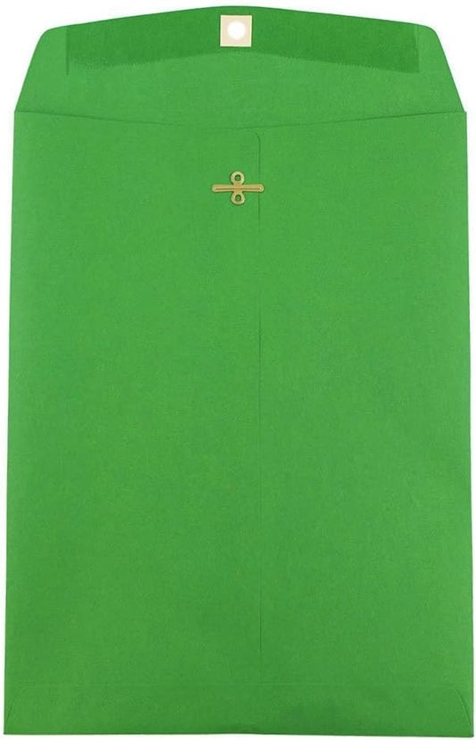JAM PAPER 9 x 12 Colored Envelopes with Clasp Closure - Green Recycled - 10/Pack
