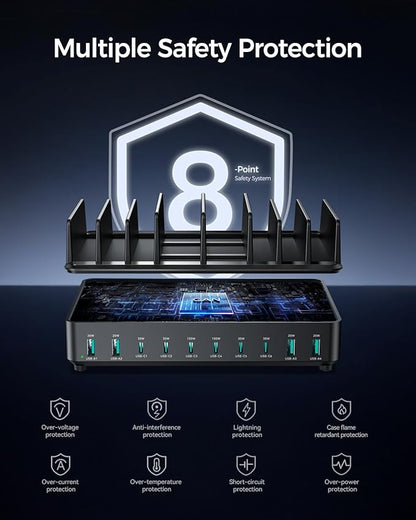 400W Charging Station for Multiple Devices, 10 Port Double PD 100W USB C Charging Station with 6 Cables, Multi-Device Organizer Fast Charging Dock for MacBook, iPad, iPhone, Cell Phone, Tablet