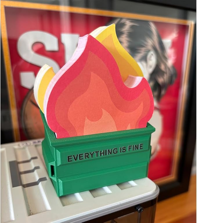 Garbage Can Fire Sticky Notes Office Supplies Flame Notepads Desk Accessories Funny White Elephant Gifts for Coworker Boss Teacher Women Men Adult 300 Sheets