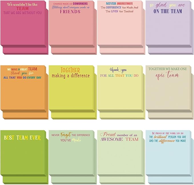 Yinder 24 Pcs Employee Appreciation Sticky Notes Xmas Gift Bulk Motivation Note Pads Mini Inspirational Note Gift for Teacher Nurse Staff Coworker Office Supply 3 x 3'' (Appreciation,Vivid)