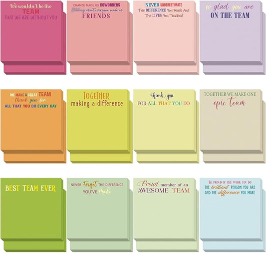 Yinder 24 Pcs Employee Appreciation Sticky Notes Xmas Gift Bulk Motivation Note Pads Mini Inspirational Note Gift for Teacher Nurse Staff Coworker Office Supply 3 x 3'' (Appreciation,Vivid)