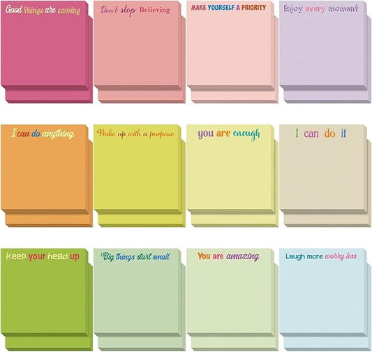 Yinder 24 Pcs Inspirational Sticky Notes Christmas Stocking Stuffers Motivational Sticky Notes Pad Employee Appreciation Gift Bulk for Teacher Nurse Coworker Office 3 x 3'' (Inspire,Macaron Colors)