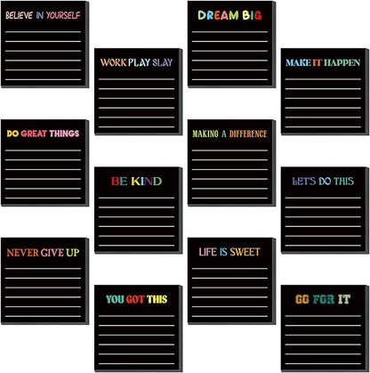 Yinder 24 Pcs Inspirational Sticky Notes Christmas Stocking Stuffers Motivational Sticky Notes Pad Employee Appreciation Gift Bulk for Teacher Nurse Coworker Office 3 x 3'' (Inspirational,Black)