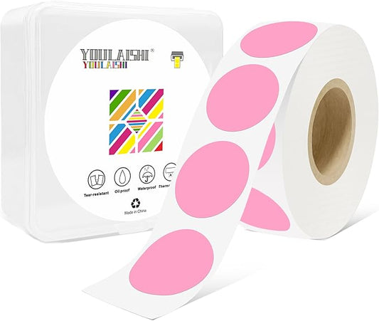 1 Inch Circle Dot Stickers 1000 PCS Color Coding Thermal Labels Dots Writable Printable Small Round Stickers for Office, Classroom, Inventory, Garage, Organizing Storage, DIY, Pink
