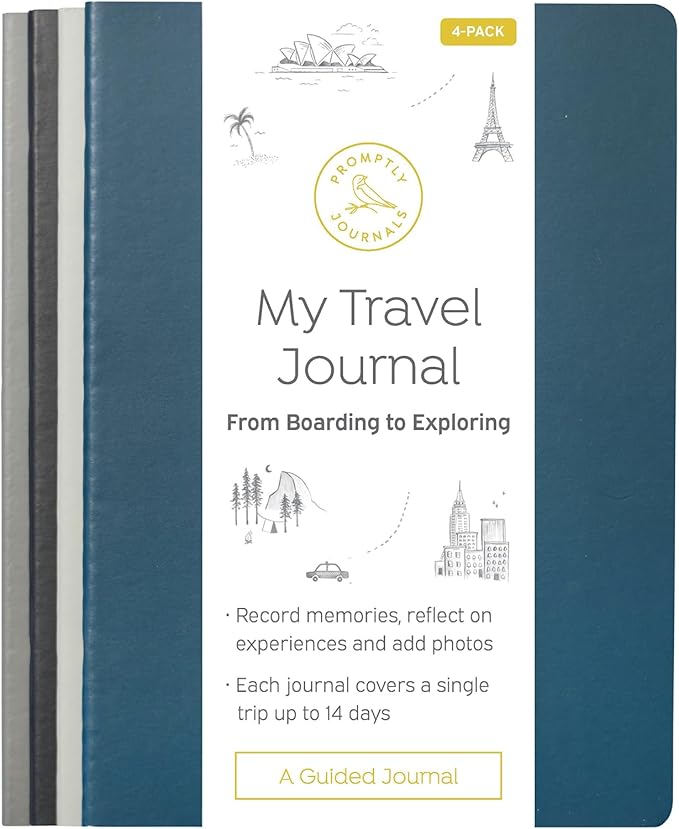 Promptly Journals, My Travel Journal (4-Pack): From Boarding to Exploring (Manhattan, Paperback) | Vacation Journal | Travel Memories Journal | Trip Journal