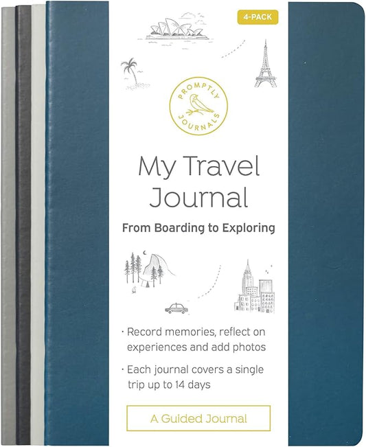 Promptly Journals, My Travel Journal (4-Pack): From Boarding to Exploring (Manhattan, Paperback) | Vacation Journal | Travel Memories Journal | Trip Journal