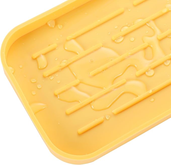 Silicone Kitchen Sink Organizer Tray for Multiple Usage,Easy Clean,Eco-Friendly Sponges Holder for Kitchen Bathroom Counter or Sink,Dish Soap Dispenser,Scrubber,Bottle,Cup Yellow 10”x 5.3”