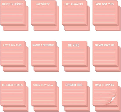 Yinder 24 Pcs Inspirational Sticky Notes Christmas Stocking Stuffers Motivational Sticky Notes Pad Employee Appreciation Gift Bulk for Teacher Nurse Coworker Office 3 x 3'' (Inspirational,Pink)