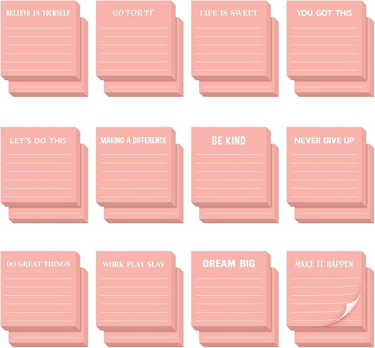Yinder 24 Pcs Inspirational Sticky Notes Christmas Stocking Stuffers Motivational Sticky Notes Pad Employee Appreciation Gift Bulk for Teacher Nurse Coworker Office 3 x 3'' (Inspirational,Pink)