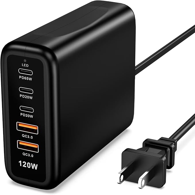 USB c Charger Block 120w Multi 5 Port Charger Block with USB Type c qc3.0 Family-Sized Hub USB Strip Compatible with iPhone Android Smartphone