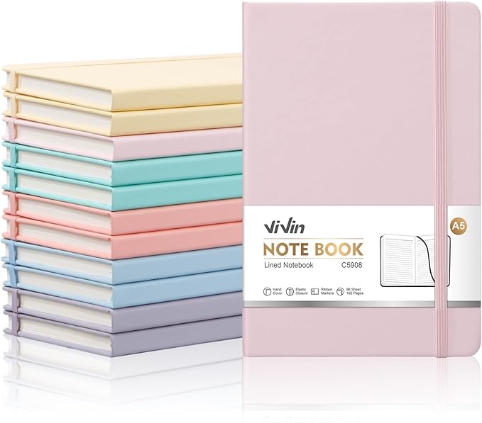 ViVin Lined Journal Notebooks for Work,192 Pages,5.5 x 8.3 inch,College Ruled,A5 Hardcover Journaling Notebooks for Writing,12 Pack Bulk