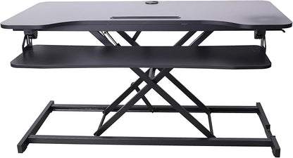 Rocelco 43" Height Adjustable Standing Desk Converter with Dual Monitor Arm Mount - Tall Stand Up Tabletop Riser and Tablet Slot - Computer Workstation - Deep Keyboard Tray - Black (R VADRB-43-DM2)