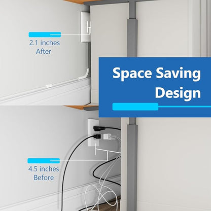 LIDER Flat-Face Outlet Extender with 3 Receptacles, Ultra-Thin Wall Plate Plug with Cord Extender and 3-Outlet Power Strip, 8ft Cord, LWE8-315-W2P, ETL-Listed, White, 2 Pack