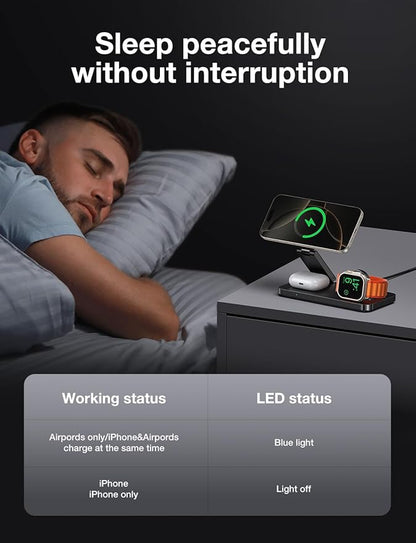 3 in 1 Charging Station for Apple/iPhone Apple Watch Charging Station/Magsafe with Wireless Charger Stand/iPhone Watch Charger Station/Wireless Charger for iPhone 16/15/14/13/12, Apple Watch, AirPods
