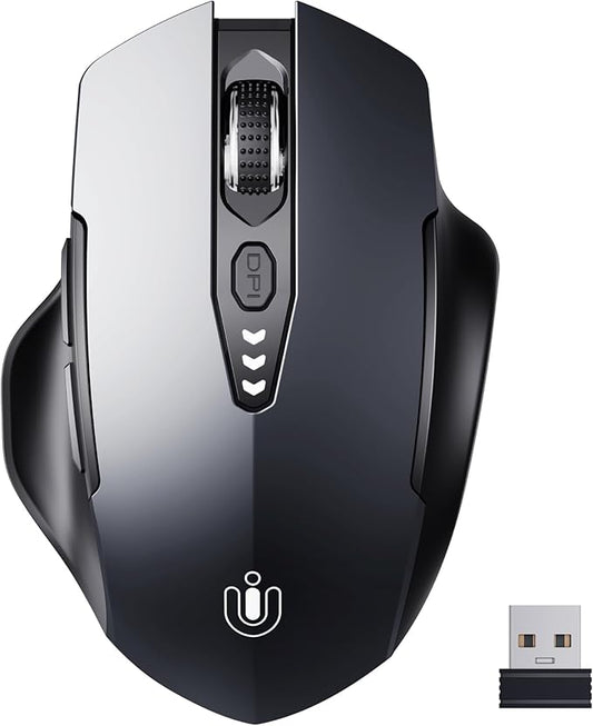 Uineer Wireless Mouse,[Upgraded] Rechargeable 2.4GHz (Battery Level Visible) Ergonomic Computer Mouse,4 Levels DPI, Wireless Mice for Laptop PC Computer(Grey)