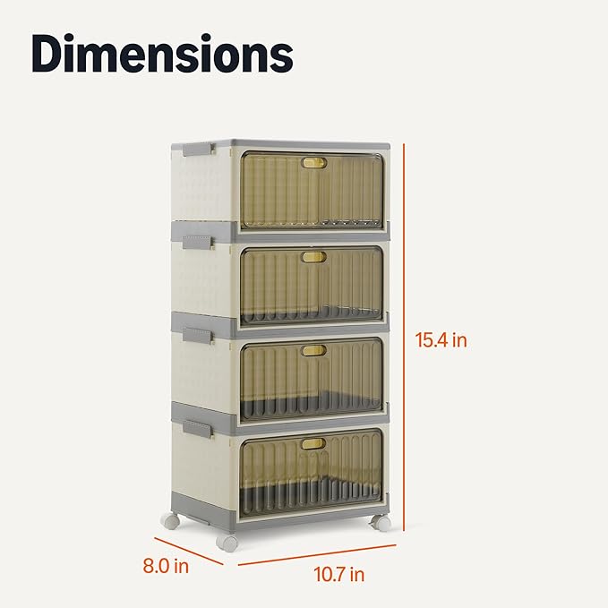 Amazon Basics 4-Tier Storage Bins with Lids, Stackable and Collapsible, 23QT per Tier