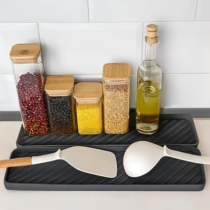 Silicone Organizer Tray for Kitchen Sinks and Bathrooms. Dishwasher-Safe, Non-Slip Countertop Tray, Bathroom Drawer Organizer Trays. Perfect for Makeup & Trinkets (Dark Gray L 1PC)