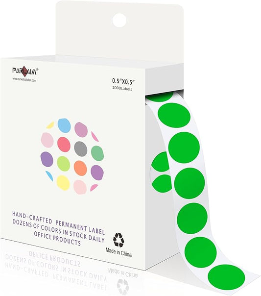 PARLAIM 1/2 Inch Circle Sticker Labels,1000 Stickers Round Color Coding Circle Dots Stickers,Roll Dot Stickers Label for Office Home Office(Green)