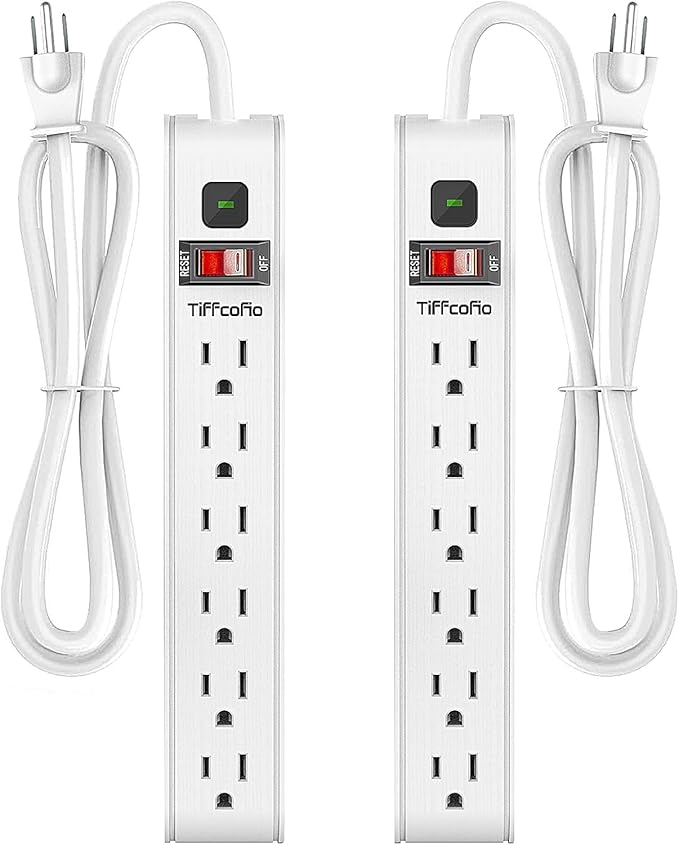 Power Strip Surge Protector, 6 Feet Extension Cord, 600 Joules Surge Protection, Multiple Protection 6 Outlet Strip, ETL Listed, 2 Pack
