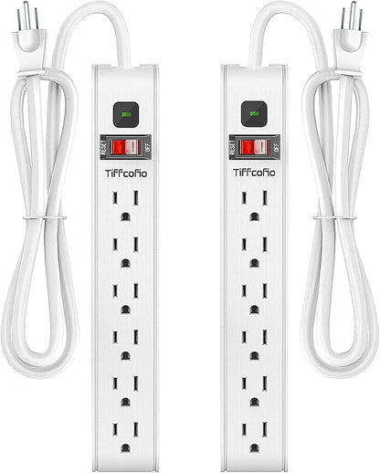 Power Strip Surge Protector, 6 Feet Extension Cord, 600 Joules Surge Protection, Multiple Protection 6 Outlet Strip, ETL Listed, 2 Pack