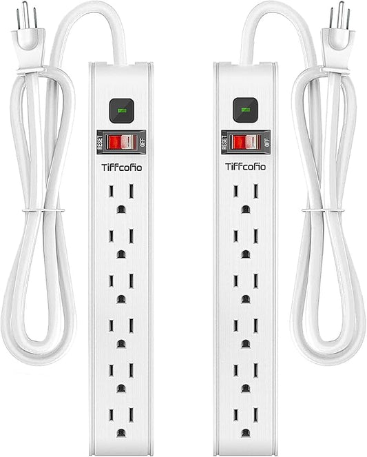 Power Strip Surge Protector, 6 Feet Extension Cord, 600 Joules Surge Protection, Multiple Protection 6 Outlet Strip, ETL Listed, 2 Pack