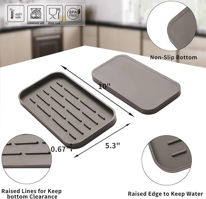 Silicone Kitchen Sink Organizer Tray for Multiple Usage,Eco-Friendly Sponges Holder for Kitchen Bathroom Counter or Sink,Dish Soap Dispenser,Scrubber,Bottle,Cup (Coffee, 10"×5.3")