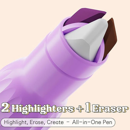 3-in-1 Highlighter Marker Set, 6 Pens with 2 Highlighter Tips & 1 Erasable Tip, Quick-Dry No-Bleed Ink, Multi-Color Markers for Note-Taking, Journaling, Studying & Planner Decoration