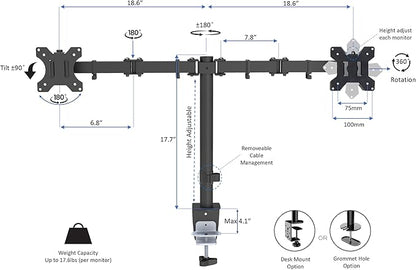 Rocelco 40" Height Adjustable Standing Desk Converter with AC Outlet USB Charger and Dual Monitor Arm Mount - Sit Stand Up Tabletop Riser - Sliding Keyboard Tray - Black (R DADRB-40-ACUSB-DM2)