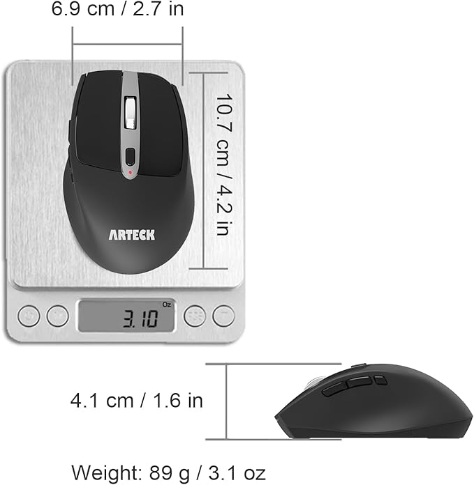 Arteck Wireless Mouse, 2.4G USB Wireless Ergonomic Optical Mouse, with Nano USB Receiver Silent Clicking Side Switch Buttons for Computer/Desktop/PC/Laptop and Windows 11/10 Rechargeable Battery