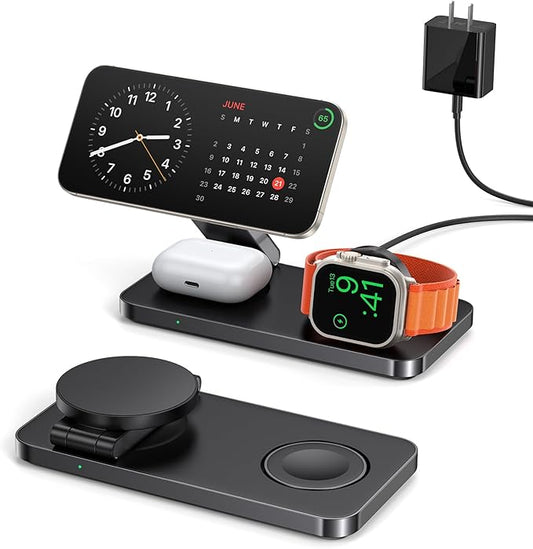 3 in 1 Charging Station for Apple/iPhone Apple Watch Charging Station/Magsafe with Wireless Charger Stand/iPhone Watch Charger Station/Wireless Charger for iPhone 16/15/14/13/12, Apple Watch, AirPods