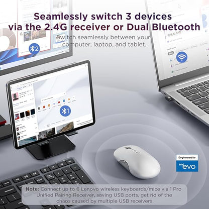 Lenovo 700 Multi-Device Wireless Mouse, Bluetooth or 2.4 GHz USB-A Connection, Connect up to 3 Devices, 36 Month Battery Life, Seashell