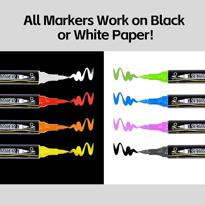 WINSONS 60 Colors Acrylic Paint Markers, Dual Tip with Fine Tip and Brush Tip Pens for Rock Painting Supplies, Canvas, Wood, Calligraphy, Metal, Ceramic, Glass, DIY Crafts Art Supplies Kit