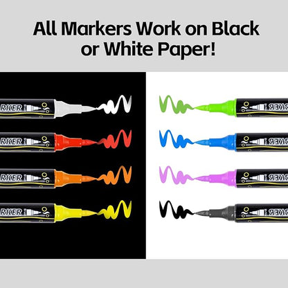 WINSONS 60 Colors Acrylic Paint Markers, Dual Tip with Fine Tip and Brush Tip Pens for Rock Painting Supplies, Canvas, Wood, Calligraphy, Metal, Ceramic, Glass, DIY Crafts Art Supplies Kit