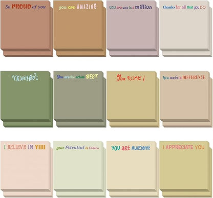 Yinder 24 Pcs Inspirational Sticky Notes Christmas Stocking Stuffers Motivational Sticky Notes Pad Employee Appreciation Gift Bulk for Teacher Nurse Coworker Office 3 x 3'' (Thank You,Boho)