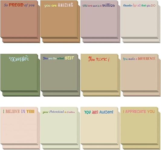 Yinder 24 Pcs Inspirational Sticky Notes Christmas Stocking Stuffers Motivational Sticky Notes Pad Employee Appreciation Gift Bulk for Teacher Nurse Coworker Office 3 x 3'' (Thank You,Boho)