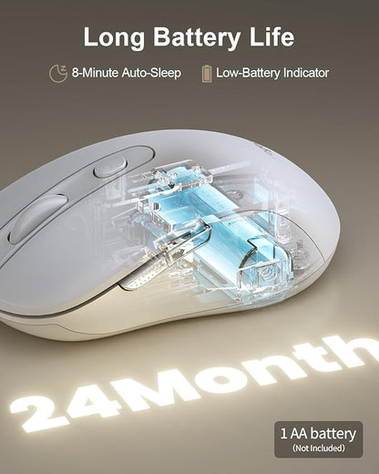 USB Wireless Mouse for Laptop PC Mac, 2.4GHz Cordless Mouse with 6 Buttons, 5-Level Adjustable 4000 DPI, Ergonomic Portable Optical Computer Mice, 24-Month Battery Life -White