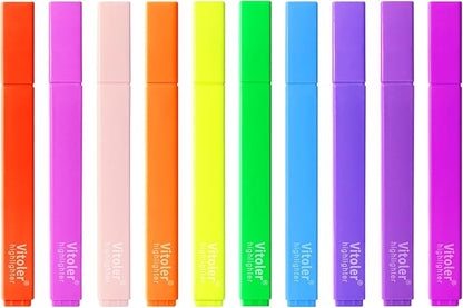 Vitoler Highlighters,10 Pack Assorted Colors Highlighters with Soft Chisel Tip,Bible Highlighter No Bleed,Book Markers for Women