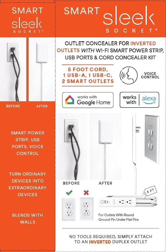 Smart Sleek Socket: Universal Outlet Concealer with Wi-Fi Smart Power Strip