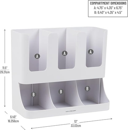 Mind Reader 6 Compartment Upright Breakroom Coffee Condiment and Cup Storage Organizer, White