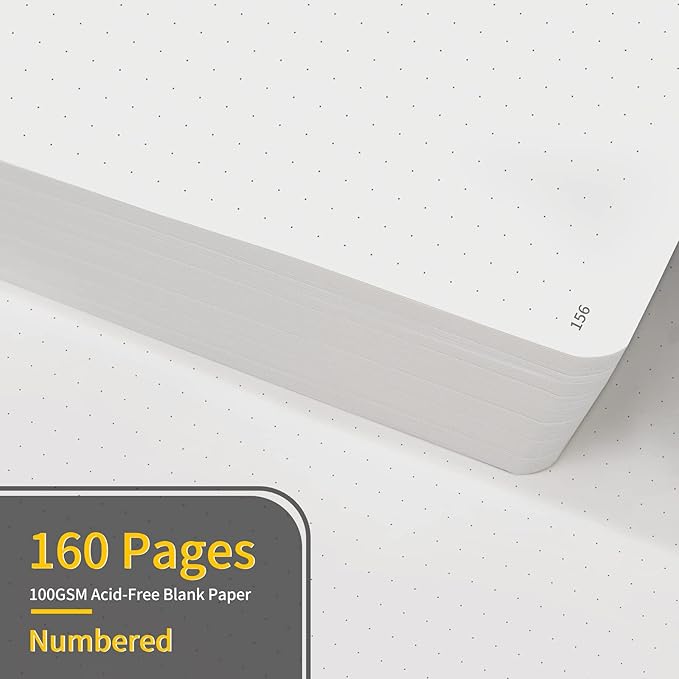 Annecy Numbered Bullet Dotted Journal Notebook, Medium 5.5x 8.25, 160 Pages 100GSM Writing Paper, A5 Rose Gold Faux Leather Cover with Pen Loop