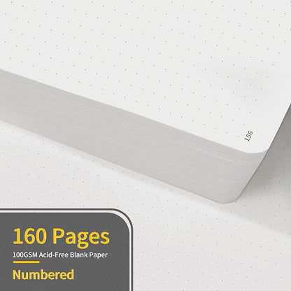 Annecy Numbered Bullet Dotted Journal Notebook, Medium 5.5x 8.25, 160 Pages 100GSM Writing Paper, A5 Rose Gold Faux Leather Cover with Pen Loop