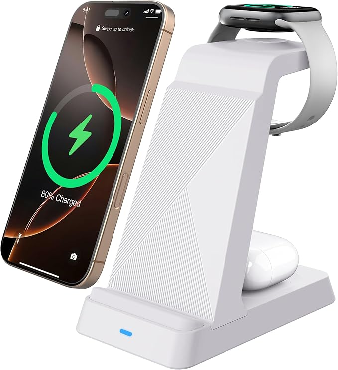 2025 3 in 1 Charging Station Fast Charging for iPhone,Wireless Charger for iPhone 17 16e 16 15 14 13 12 11 X Pro Max & Apple Watch - Wireless Charging Station for AirPods 4 3 2 Pro