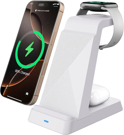 2025 3 in 1 Charging Station Fast Charging for iPhone,Wireless Charger for iPhone 17 16e 16 15 14 13 12 11 X Pro Max & Apple Watch - Wireless Charging Station for AirPods 4 3 2 Pro