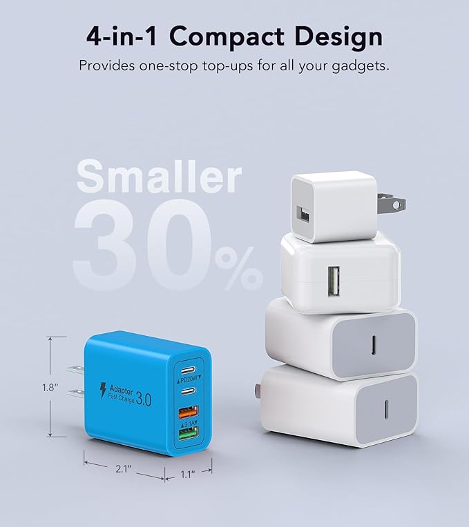 [40W/2Pack] Wall Charger,USB C Charger Block, Multi-Port PD + QC 3.0 Super Fast Charging Power Plug Adapter Brick for Watch Series 9 8 7, iPhone 17 16 15 14 13 Pro Max Airpod, Samsung Galaxy S24(Blue)