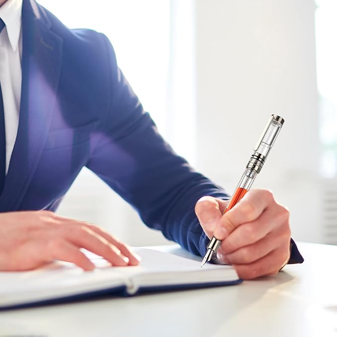 Asvine V200 Titanium Fountain Pen Vacuum Filling, Bock Medium Nib Clear Transparent Acrylic Smooth Writing Pen Case Set