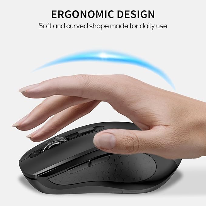 Wireless Mouse with Side Buttons for Laptop, PC, Chromebook, Mac, MacBook, Silent Mouse with USB Nano Receiver, 1000/1600/2400 DPI, Anti Slip Roller, 6-Button Ergonomic design No Light Design- Black