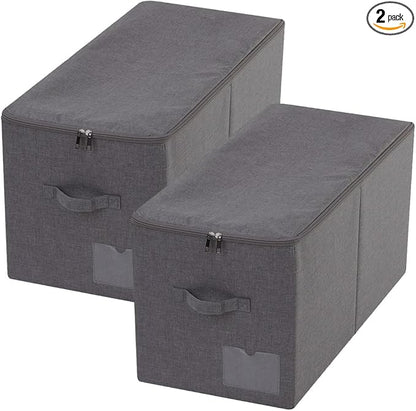 Pack of 2, Folding Clothing Wardrobe Storage Bins with Dust-proof Lid, Large 60L Storage Baskets for Bedroom Closet, Wardrobe Organizer, Such as Sweaters, Down Jackets, Blankets, Black Gray