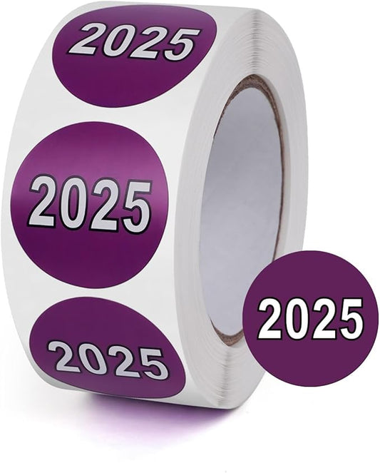 500 PCS 2025 Dot Stickers Roll 1 Inches Round Vinyl Color Coded New Year Labels Self Adhesive Waterproof Bookmarks for File Folders Charts Planner Organization Number Tabs