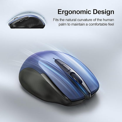 TECKNET Rechargeable Wireless Mouse, 2.4G Silent Quiet Click, 6 Adjustable 4800 DPI, Cordless Computer Mouse, Ergonomic Mouse for Laptop, 6 Buttons USB for Chromebook, Ergo Grip - Blue